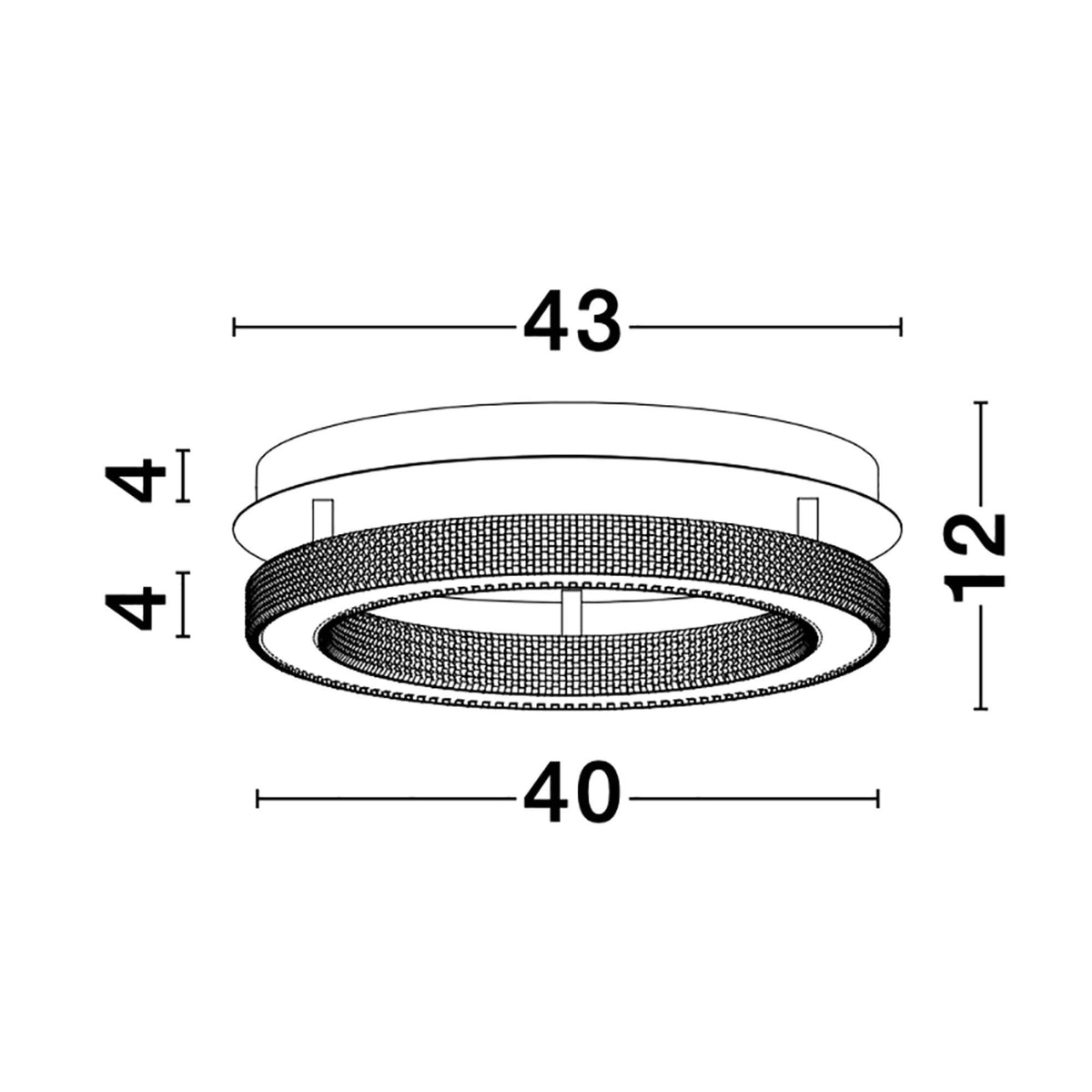 Fiore LED Deckenlampe Antik-Gold, runde Deckenleuchte, Draufsicht mit Maßangaben 43cm Durchmesser