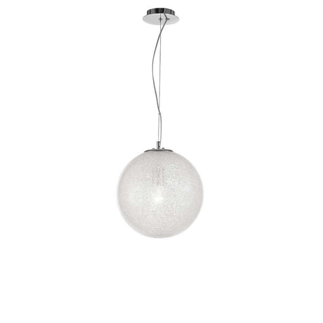 Frozen Kugel pendant lamp in glass with an elegant design in aluminium, chrome and clear-glass finish.