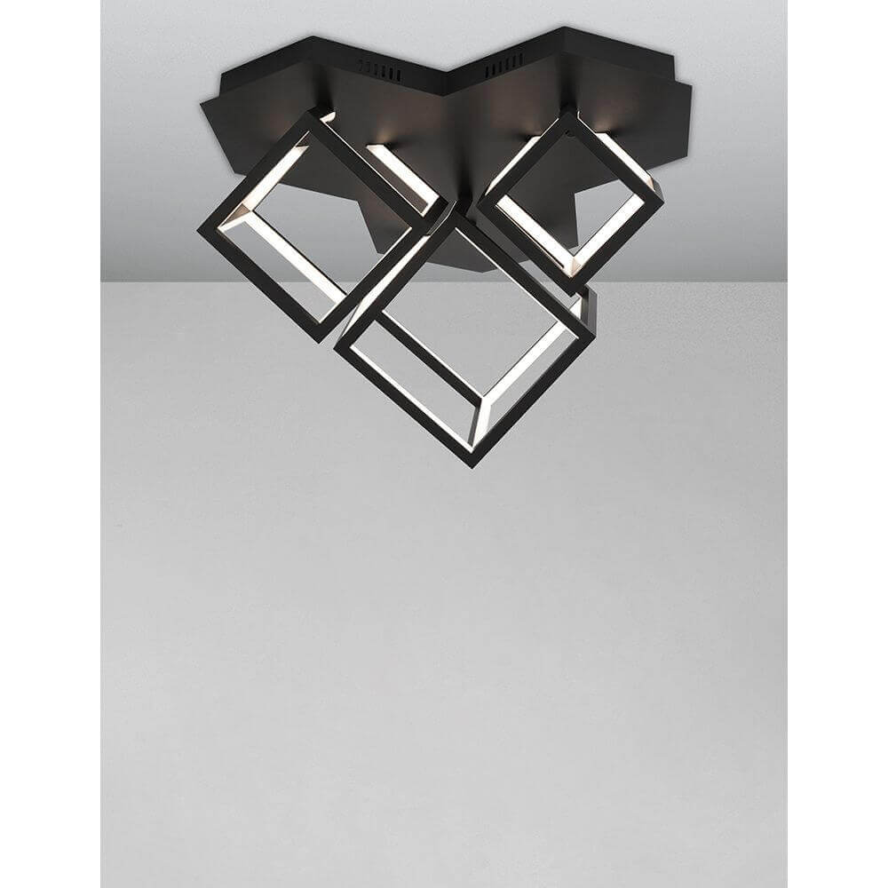 Moderne Gabbia LED Deckenleuchte in elegantem Schwarz mit Würfelform für stilvolle Innenräume.