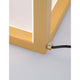 Detailansicht der Gabbia LED Würfel Tischlampe mit goldenem Rahmen und Kabelanschluss.