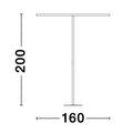 Maßzeichnung der GAL Büro Stehleuchte, Höhe 200 cm, Breite 160 cm, modernes Design für ergonomische Arbeitsplatzbeleuchtung.