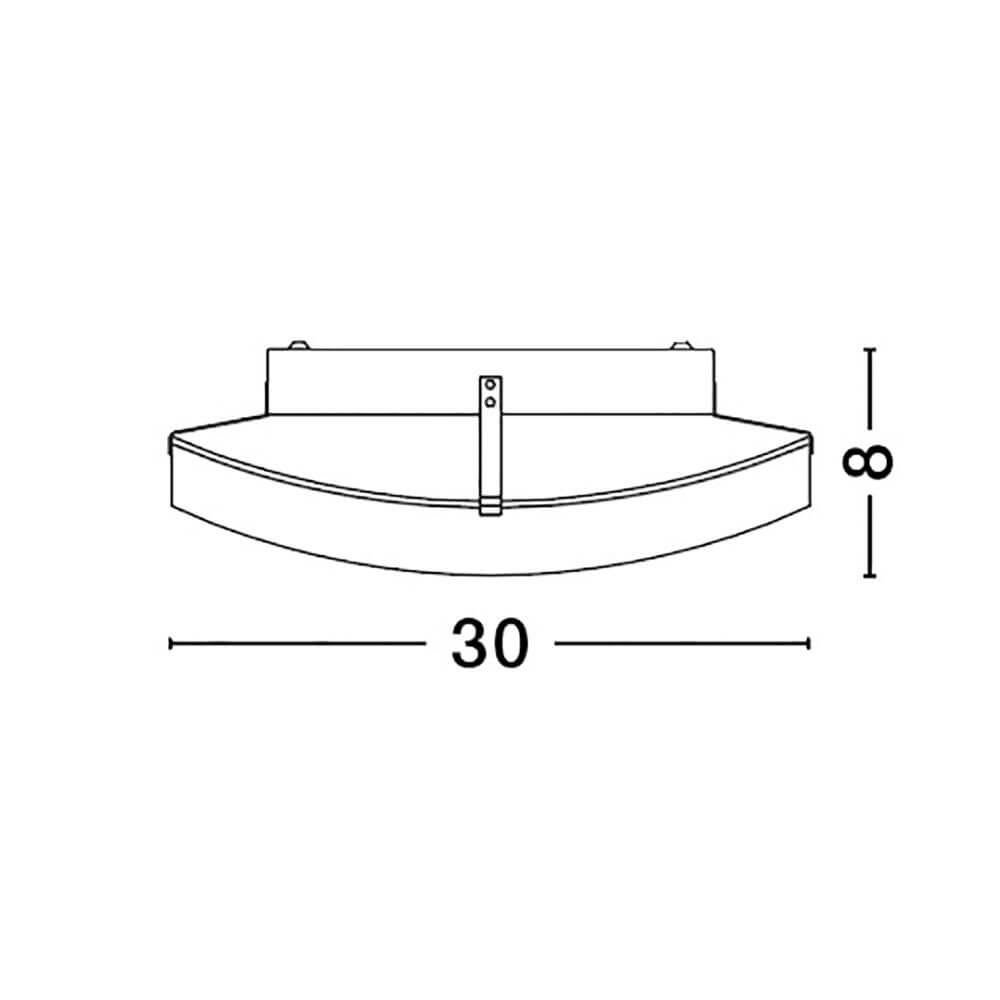 Giorno Deckenlampe Ø 30cm Glas Chrom - technische Skizze mit Maßen 30x8cm, Alabasterglas-Schirm und Metall-Deckenhalterung