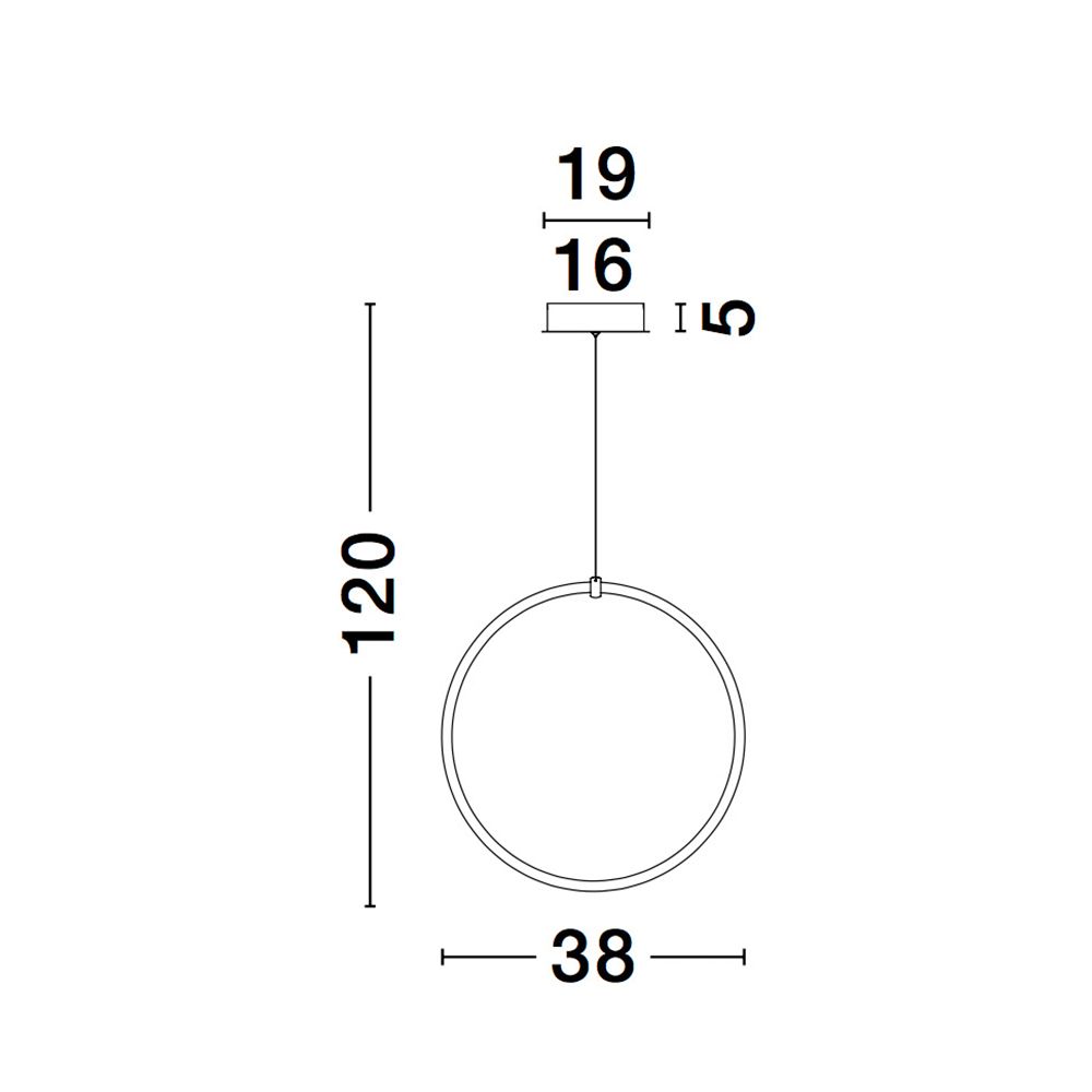 Technische Zeichnung der Girdino LED Acryl-Hängeleuchte in Weiß mit Abmessungen und Details.
