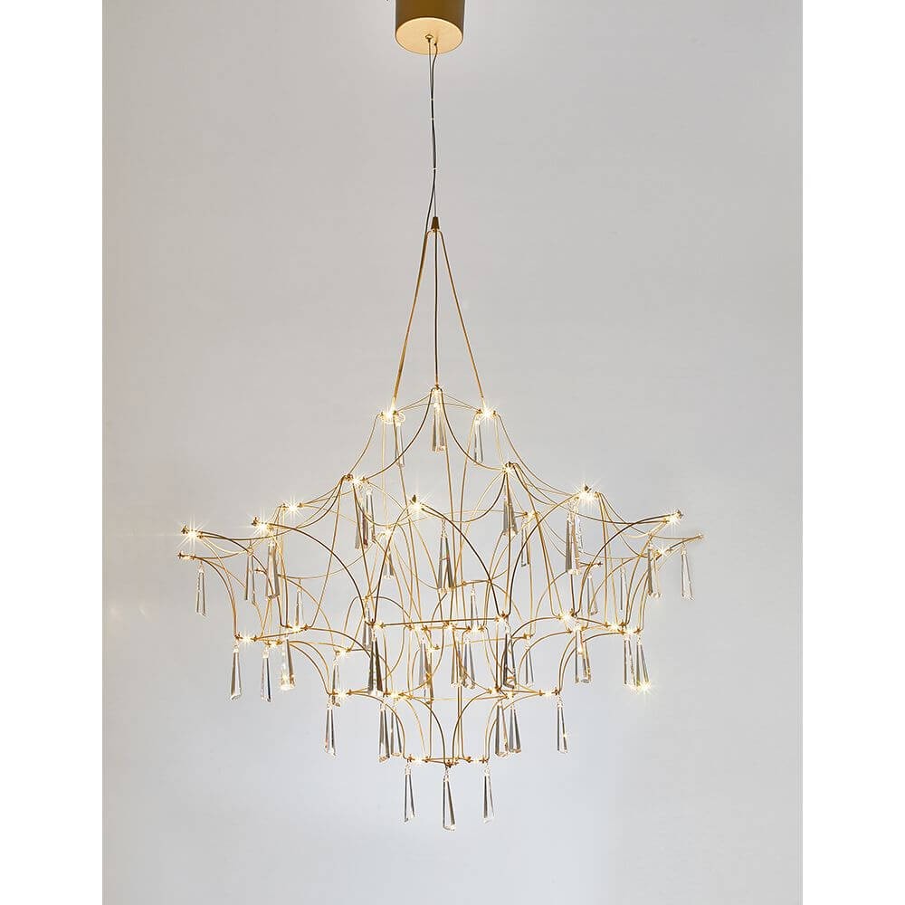 Goro LED Kristall Hängelampe Gold, moderne Deckenleuchte mit Kristall und edlem Design.