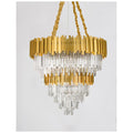 Eleganter Grane Kristall Kronleuchter 20-flg. in Gold mit rechteckigen Prismen, ideal für moderne und klassische Räume.