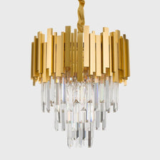 Grane Kristall Kronleuchter Goldfarben 40cm Pendelleuchte mit goldfarbenem Metall und Kristallstäben