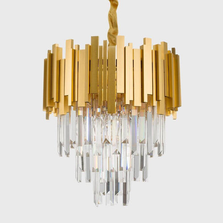 Grane crystal chandelier in gold with gold-colored metal and crystal rods, elegant lighting design.