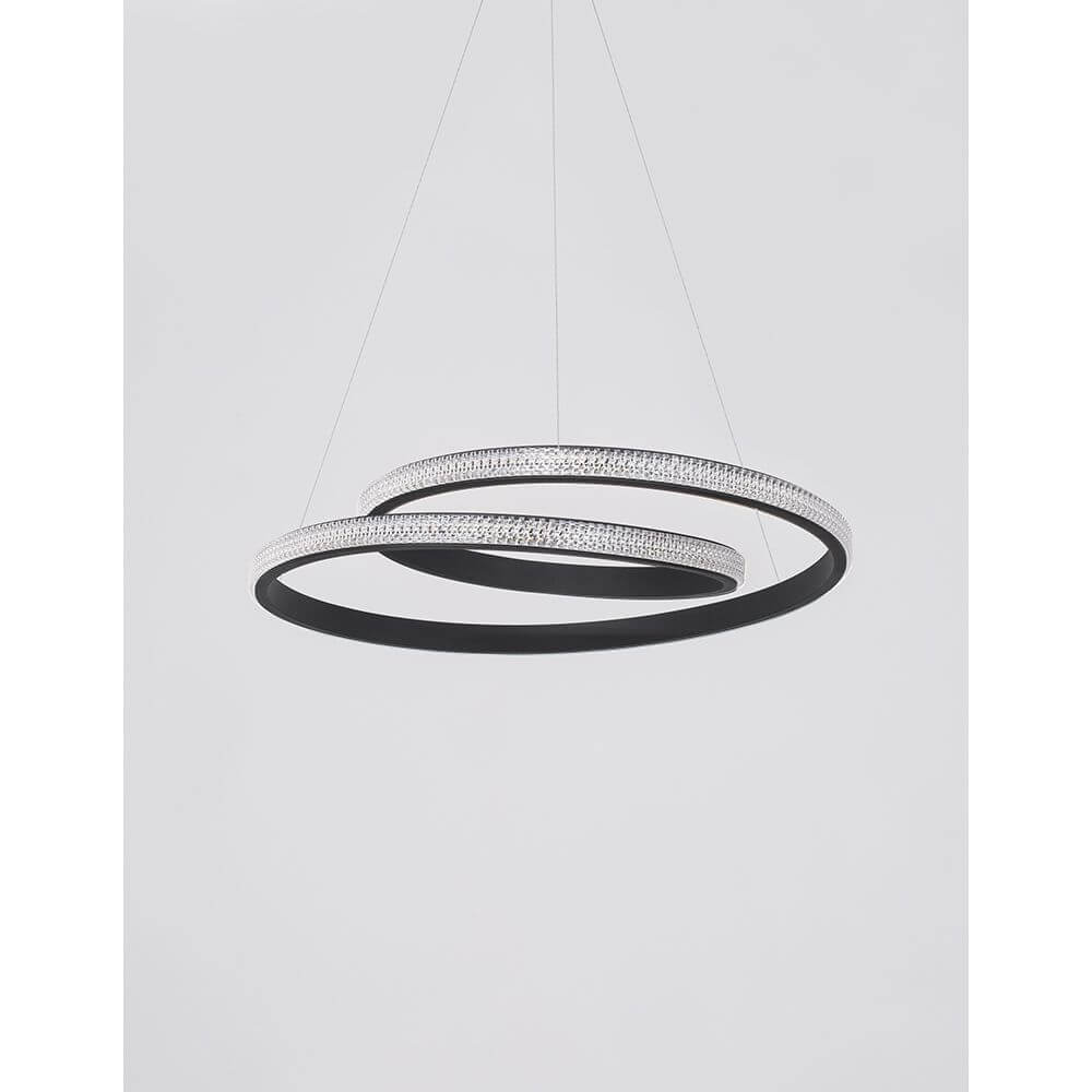 Grania LED Hängelampe Sandig-Schwarz in modernem Design mit eleganten Kreisen und feiner Lichtstreuung.