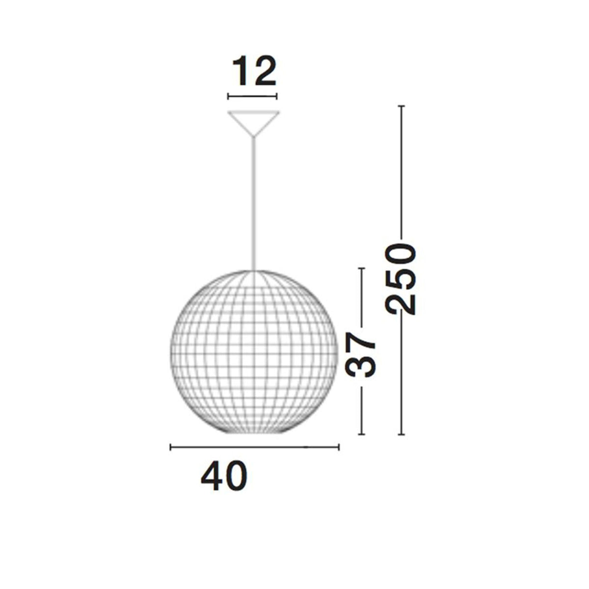 Nova Luce Griffin pendant lamp, Ø 40cm sphere made of dried water hyacinth, technical view with dimensions