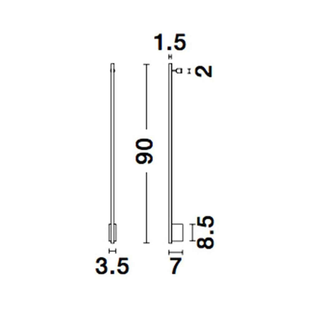Gropius LED Wandlampe 90cm technische Zeichnung mit Maßen 90 x 3,5 x 7 cm, schwarze Aluminium Wandleuchte, Wandhalter 8,5 cm