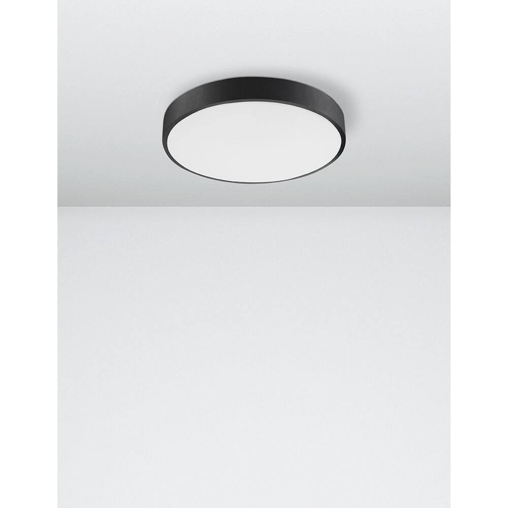 Hadon LED Deckenlampe Ø 40cm – runde mattschwarze Deckenleuchte mit weißem Diffusor, modernes warmweißes 3000K Licht