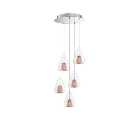 Hugo Hängelampe 5-flg. Roségold mit eleganten Glaskörpern und modernen Designs für dein Zuhause.