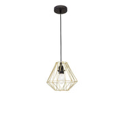 Isabella pendant light in brass in a modern design, suspended with a geometric brass structure.