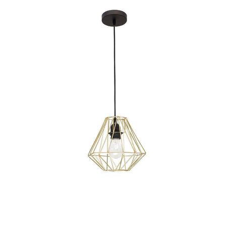 Isabella Hängelampe Messing in modernem Design, hängend mit geometrischer Messingstruktur.
