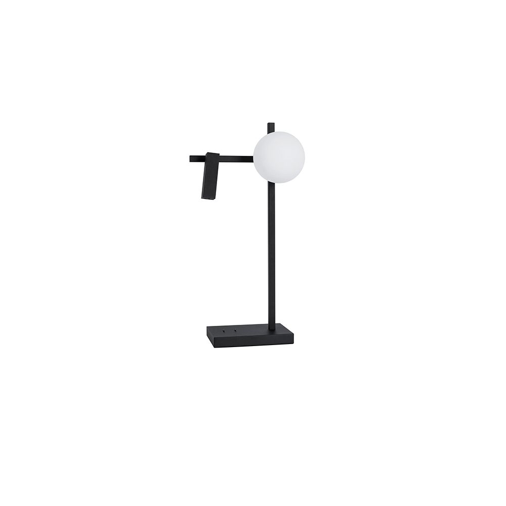 Joline LED Tischleuchte in Schwarz mit modernem Design und einer runden, weißen Glaskugel.