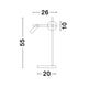 Technische Zeichnung der Joline LED Tischleuchte Schwarz mit Abmessungen: Höhe 55 cm, Breite 26 cm, Tiefe 20 cm.