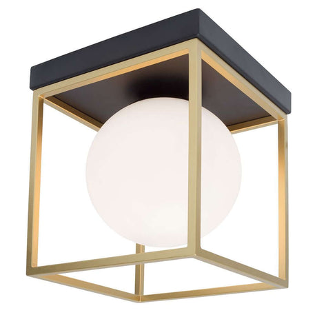 Plafonnier cubique Juliet en laiton, noir avec verre opale et design moderne