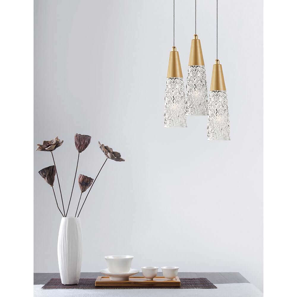 Kovac hanging lamp 3-flame glass gold