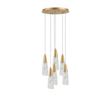 Kovac Pendelleuchte mit 6 hängenden Glaskörpern, goldenen Details und modernem Design für stilvolle Beleuchtung.