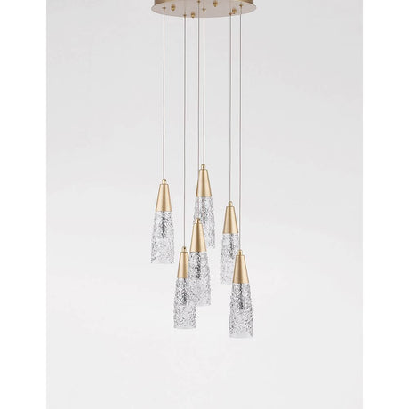 Kovac Pendelleuchte 6-flg. mit goldenen Details und gläsernen Lampenschirmen für elegantes Raumdesign.
