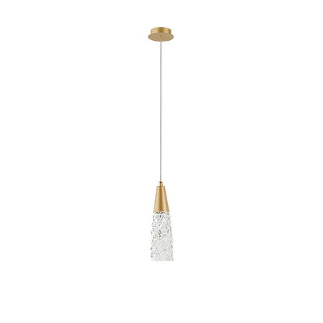 Nova Luce Kovac Pendellampe Stahl Gold mit goldenem Sockel und gläsernem Lampenschirm.