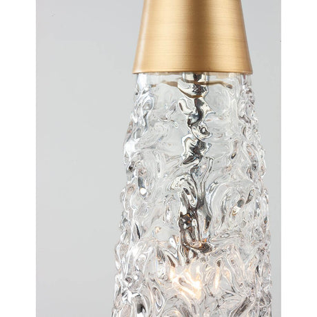 Nova Luce Kovac Pendellampe Stahl Gold mit einzigartigem Design aus klarem Glas und goldener Metallauffassung.