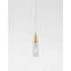 Nova Luce Kovac Pendellampe Stahl Gold mit klarem Glas und goldenem Aufhängungselement.