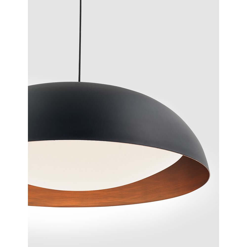 Landon LED Hängelampe Ø 60cm Schwarz mit modernem Design und Kupferakzenten, ideal für stilvolle Beleuchtung.