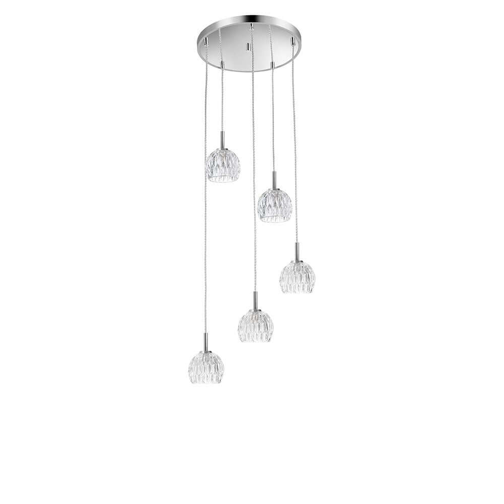 Lara Glas-Hängeleuchte 5-flg. Klar mit elegantem Design und klaren Glaskugeln für stilvolle Beleuchtung.
