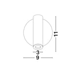 Maßzeichnung der Laredo LED Wandlampe: Höhe 11 cm, Durchmesser 9 cm, Breite 3 cm für Deine Lichtakzente.