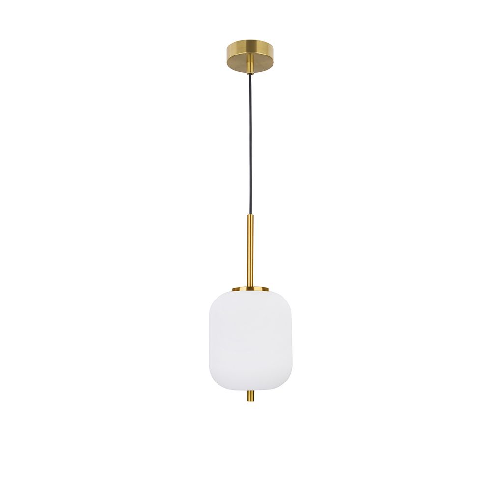 Moderne Lato Hängelampe in Gold und Weiß, perfekt für stilvolle Ess- oder Wohnzimmer.