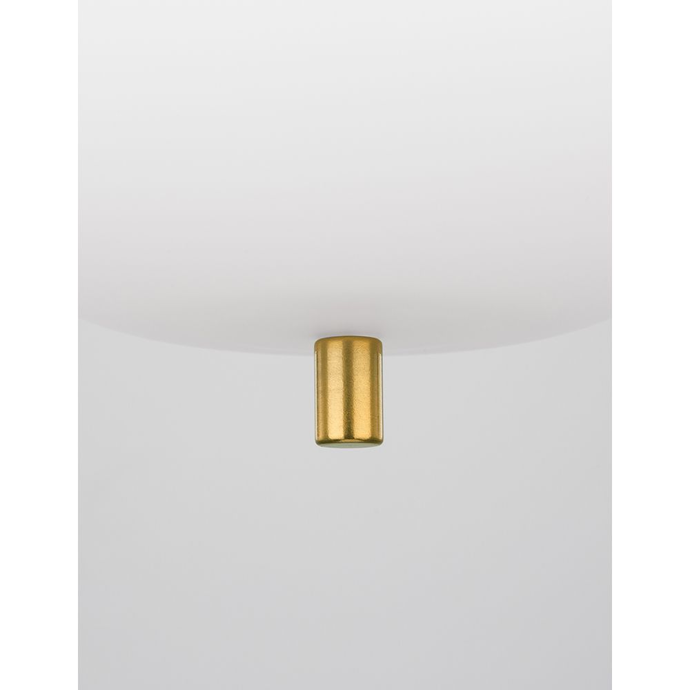 Detailaufnahme der Lato Hängelampe in Gold und Weiß mit hochwertigem Glasunterteil und elegantem Design.
