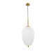 Nova Luce Lato pendant lamp with an opal-white glass body and brass accents, front view