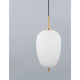 Nova Lace Lato pendant lamp with an opal-white glass body, brass accents and a black suspension cable