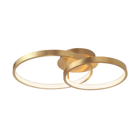 Leon LED Deckenleuchte aus Metall in Gold mit zwei runden Ringen für modernes Wohndesign.