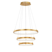 Leon LED Hängeleuchte 3 Ringe, moderne goldene Deckenleuchte mit drei verstellbaren Ringen aus Aluminium und Acryl