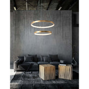 Leon LED Hängeleuchte Ø 60cm Gold - moderne Blattgold-Pendelleuchte mit zwei Ringen für stilvolles Wohnambiente