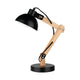Lila Tischlampe Holz Metall mit minimalistischem Design und flexibel einstellbarem Arm aus Naturholz.