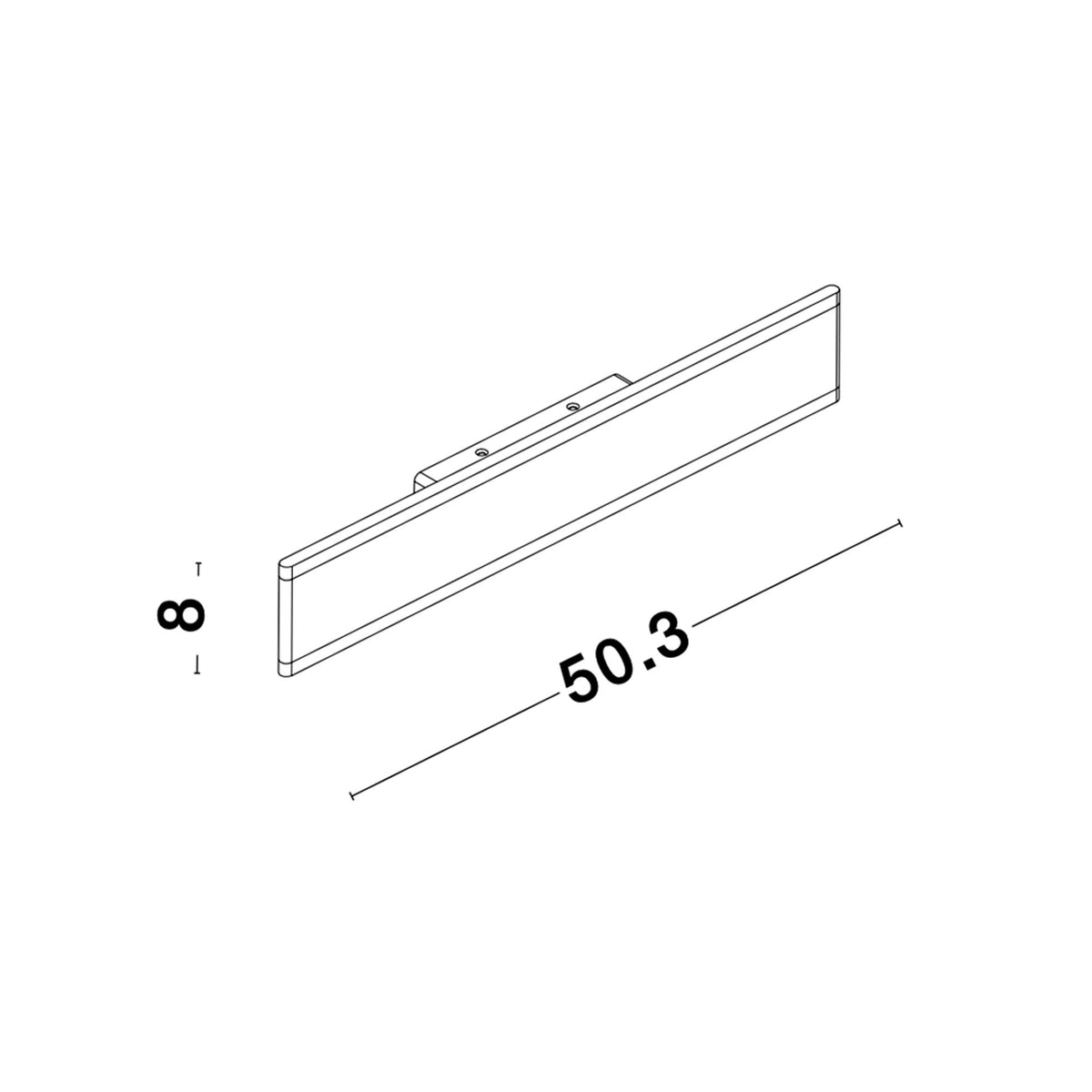 Nova Luce Line LED white wall light, modern elongated luminaire with dimensions, isometric view