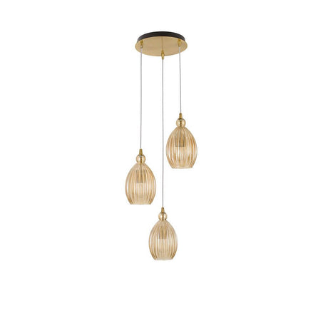 Nova Luce Lingua Hängelampe 3-flammig Glas Champagner mit eleganten Glaskörpern in Champagnerfarbe.
