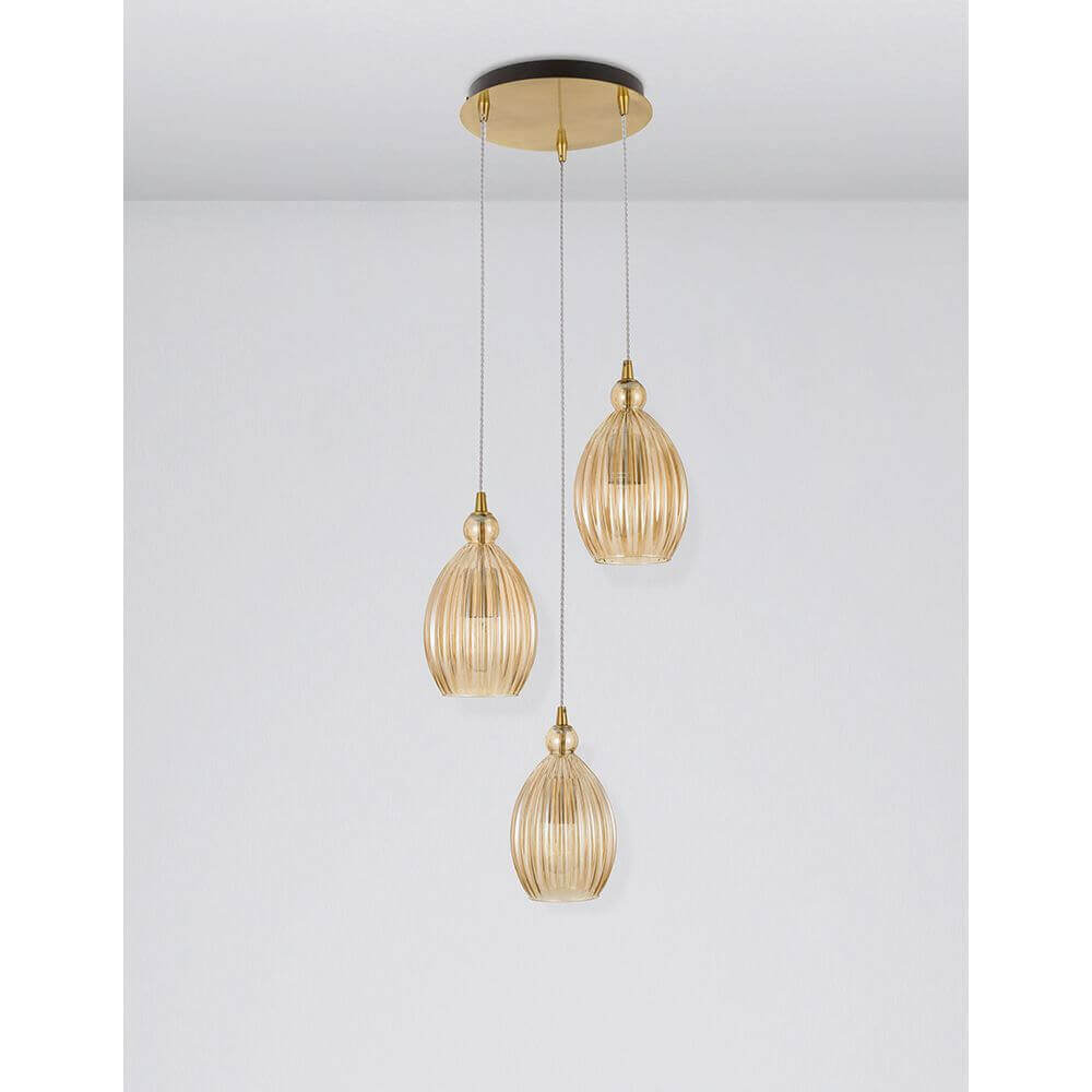 Nova Luce Lingua hanging lamp 3-flame glass champagne