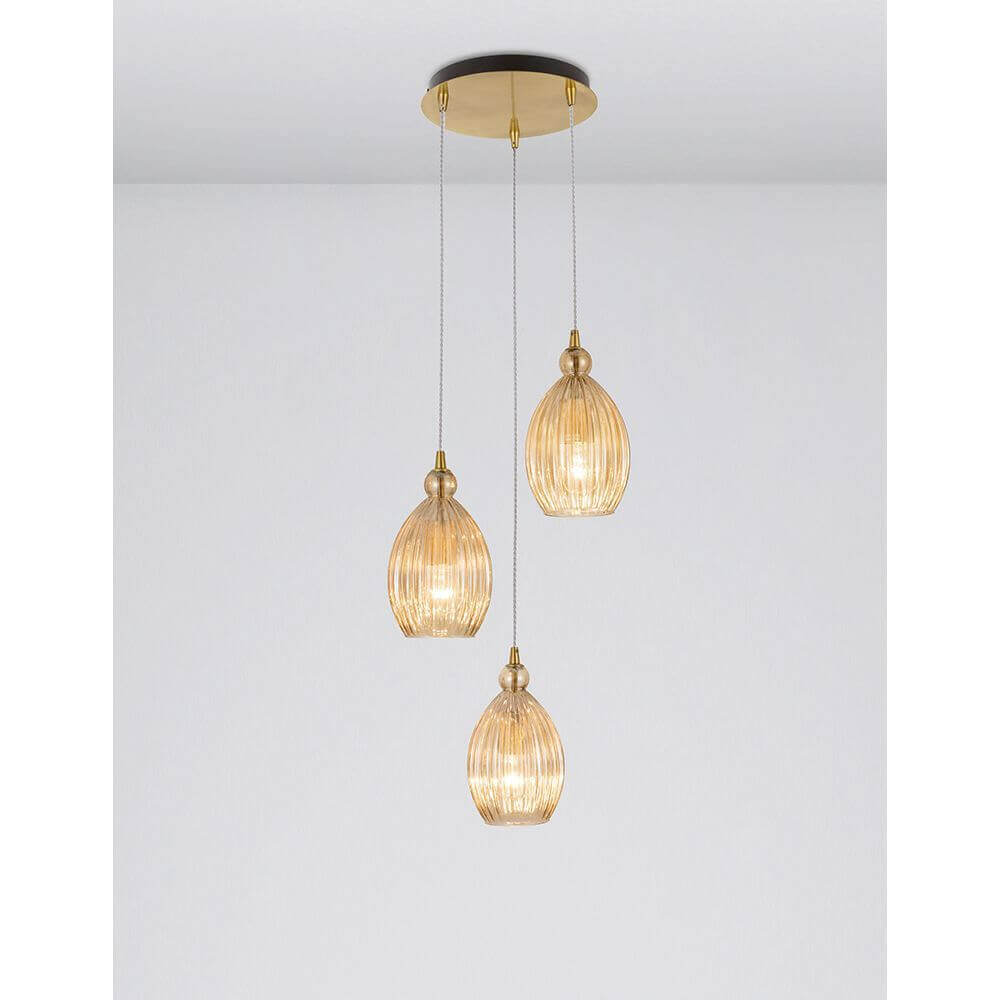 Nova Luce Lingua hanging lamp 3-flame glass champagne