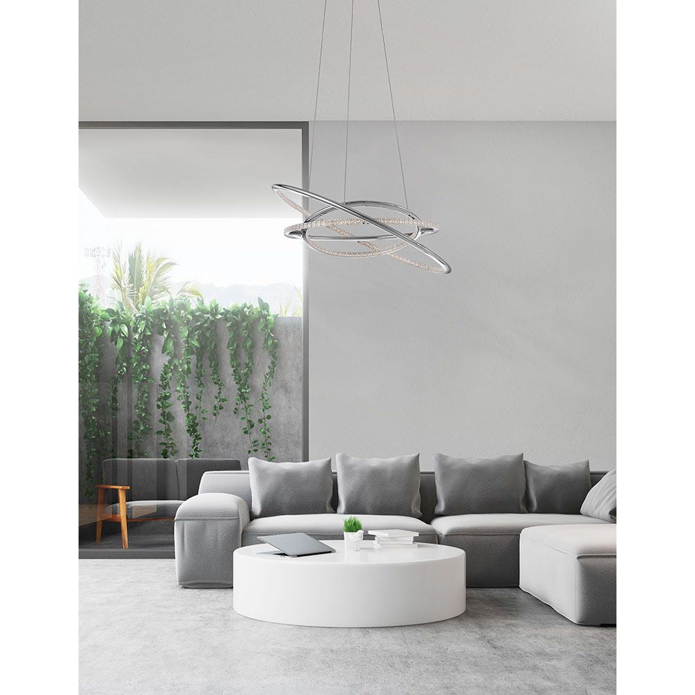 Livorno LED Ring Hängelampe im modernen Wohnzimmer mit elegantem Design und guter Lichtverteilung.