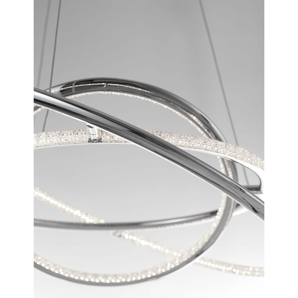 Livorno LED Ring Hängelampe aus Aluminium und Glas mit Kristallen, modernes Design für stilvolle Beleuchtung.