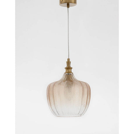 Loni glaspendelampe med fargeskiftende finish – stilfull pendellampe i gullfarget metall og champagnefarget glass.