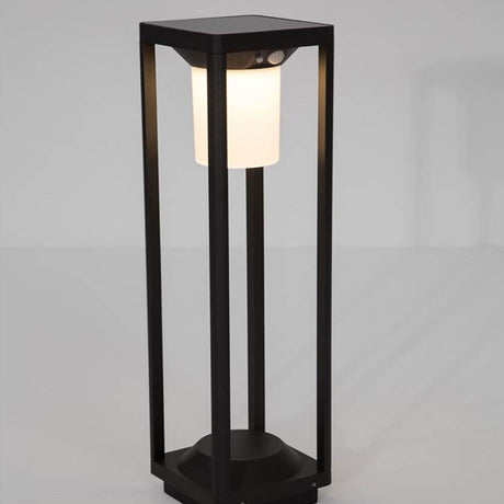 Loveto bollard solar light with motion sensor in a modern design made of anthracite-coloured die-cast aluminium.
