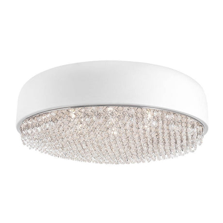 Lyon plafonnier blanc au design élégant et avec des prismes ronds pour une lumière douce.