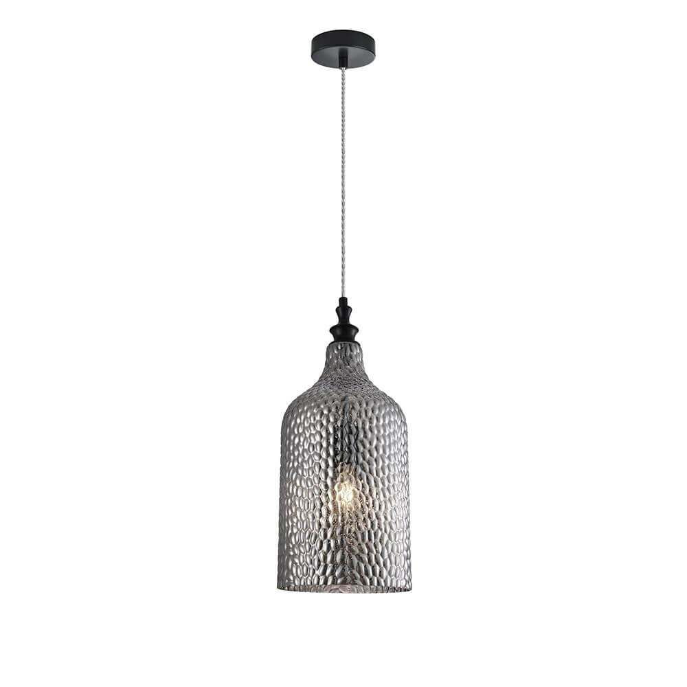 Marou Glas-Pendellampe Rauchfarben mit rauchigem Glas und schwarzem Metalldetails.