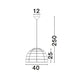 Alt Tag: Melody Natur Rattan Hängelampe Halbsphäre, Bemaßungsskizze 40 cm Durchmesser, Höhe variabel bis 250 cm, Rattan Halbschirm 25 cm