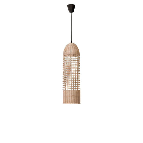 Mia pendant lamp Rattan, modern pendant light made of rattan with black textile cable, ideal for dining table or coffee table.